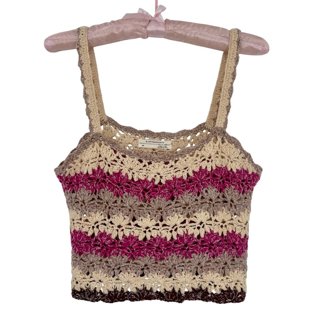 Anthropologie Crochet Neutral Tone Crop Top | Coastal Cowgirl Eclectic Grandpa - Picture 2 of 16